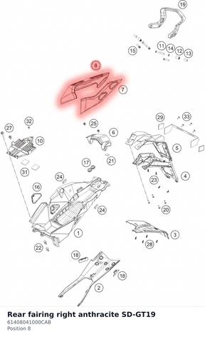 Diagram preview: Rear fairing right anthracite SD-GT19 (61408041000CAB)