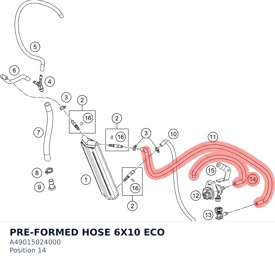 Diagram preview: PRE-FORMED HOSE 6X10 ECO (A49015024000)