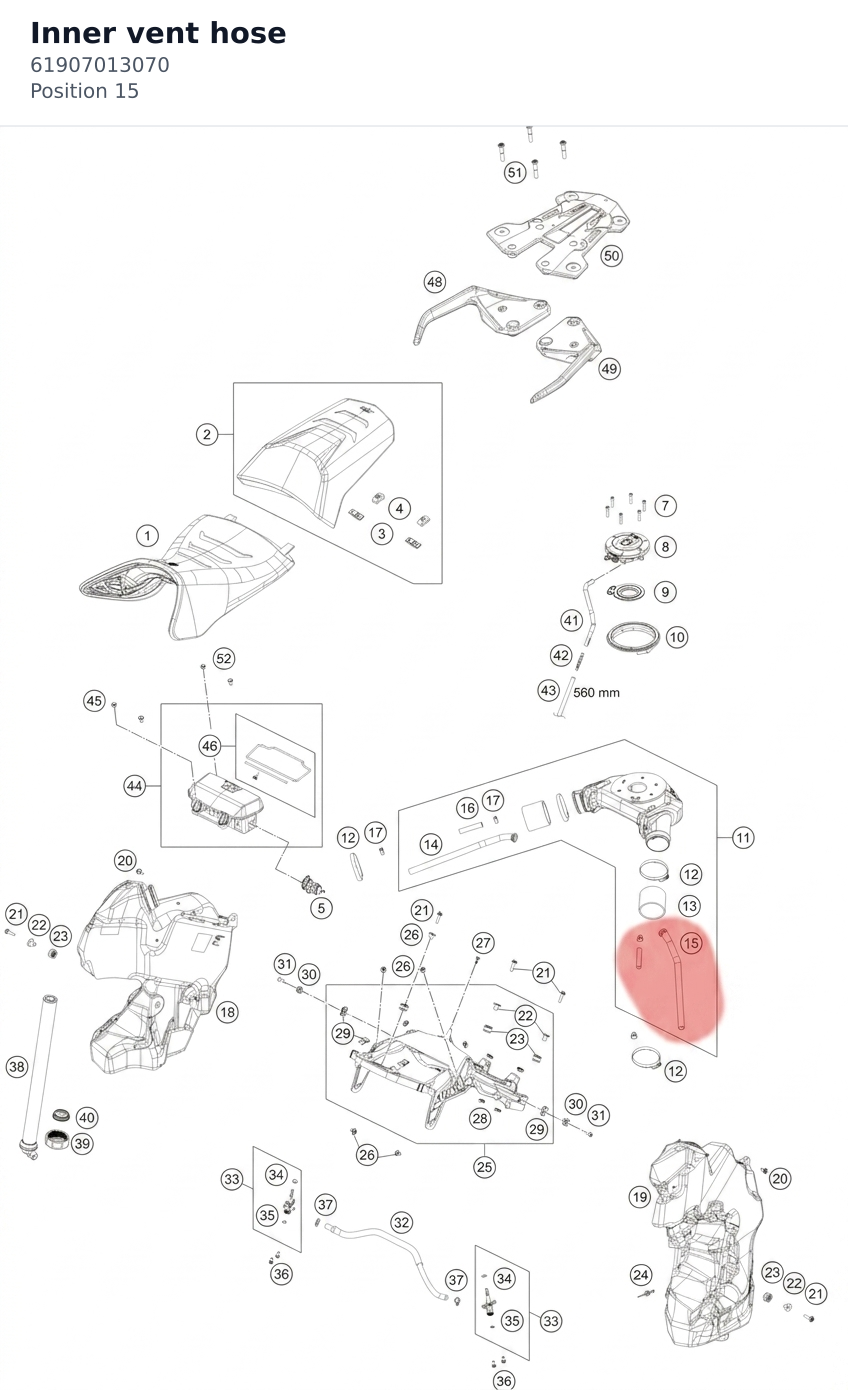 Diagram preview: Inner vent hose (61907013070)