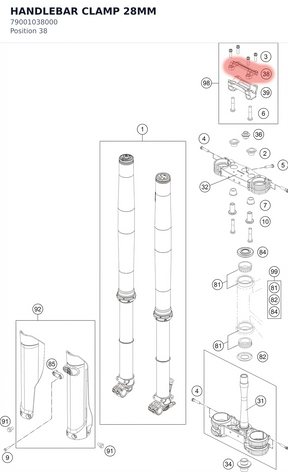 Diagram preview: HANDLEBAR CLAMP 28MM (79001038000)