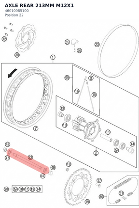 Diagram preview: AXLE REAR 213MM M12X1 (46010085100)