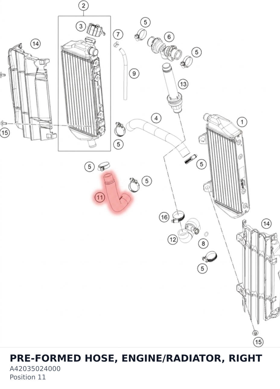 Diagram preview: PRE-FORMED HOSE, ENGINE/RADIATOR, RIGHT (A42035024000)