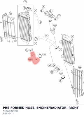 Diagram preview: PRE-FORMED HOSE, ENGINE/RADIATOR, RIGHT (A42035024000)