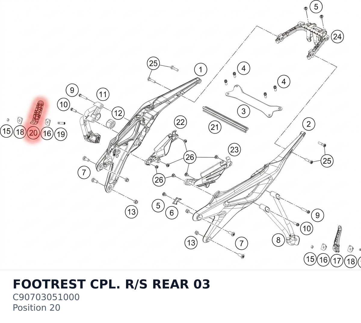 Diagram preview: FOOTREST CPL. R/S REAR      03 (C90703051000)