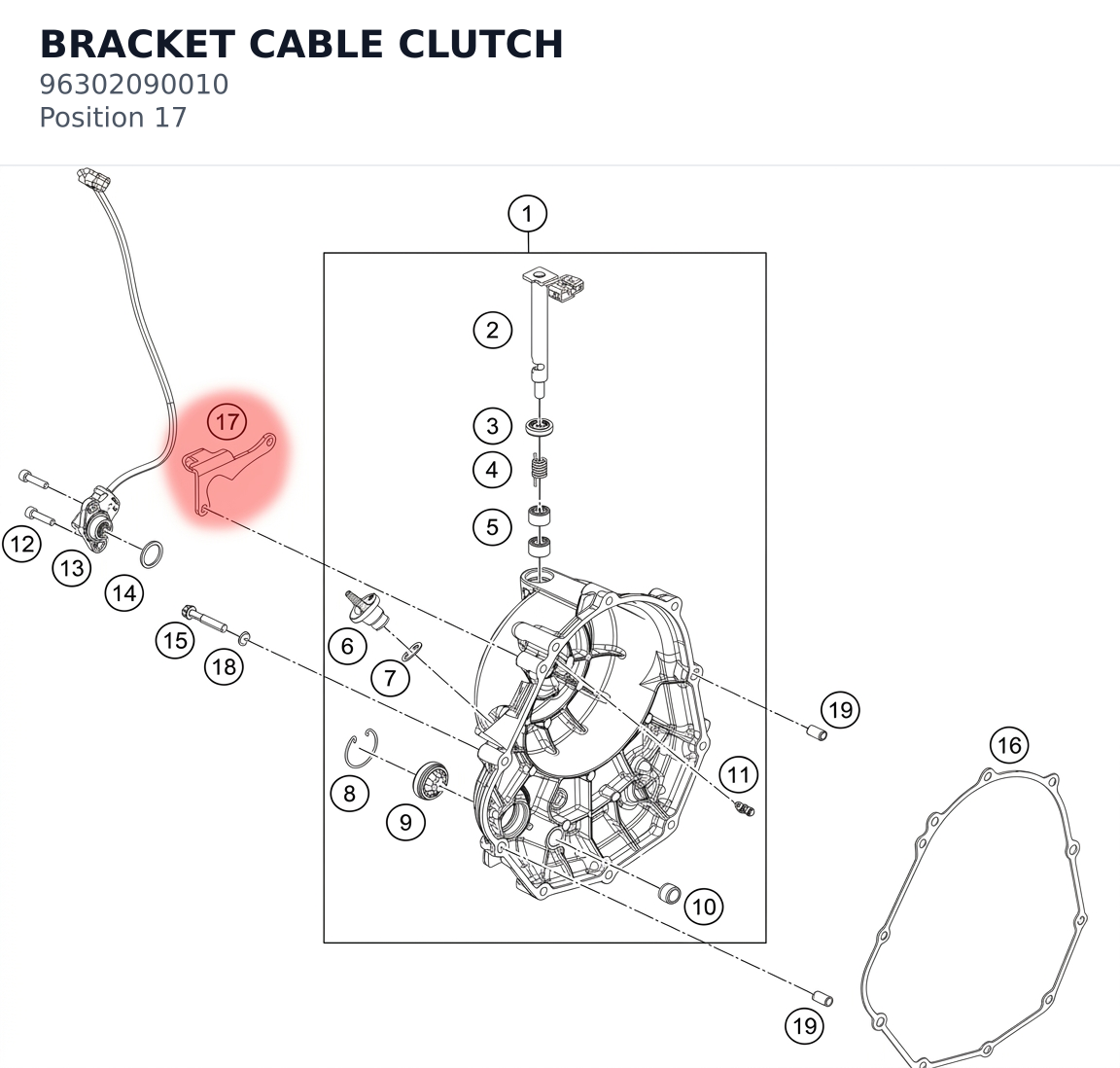 Diagram preview: BRACKET CABLE CLUTCH (96302090010)