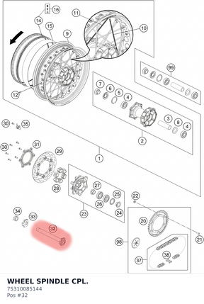 Diagram preview: WHEEL SPINDLE CPL. (75310085144)