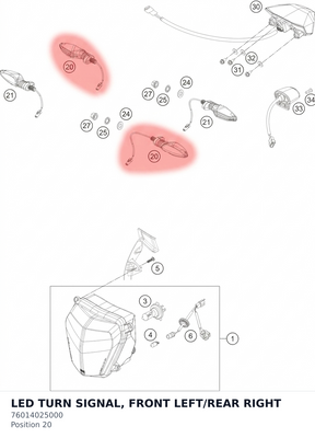 Diagram preview: LED TURN SIGNAL, FRONT LEFT/REAR RIGHT (76014025000)
