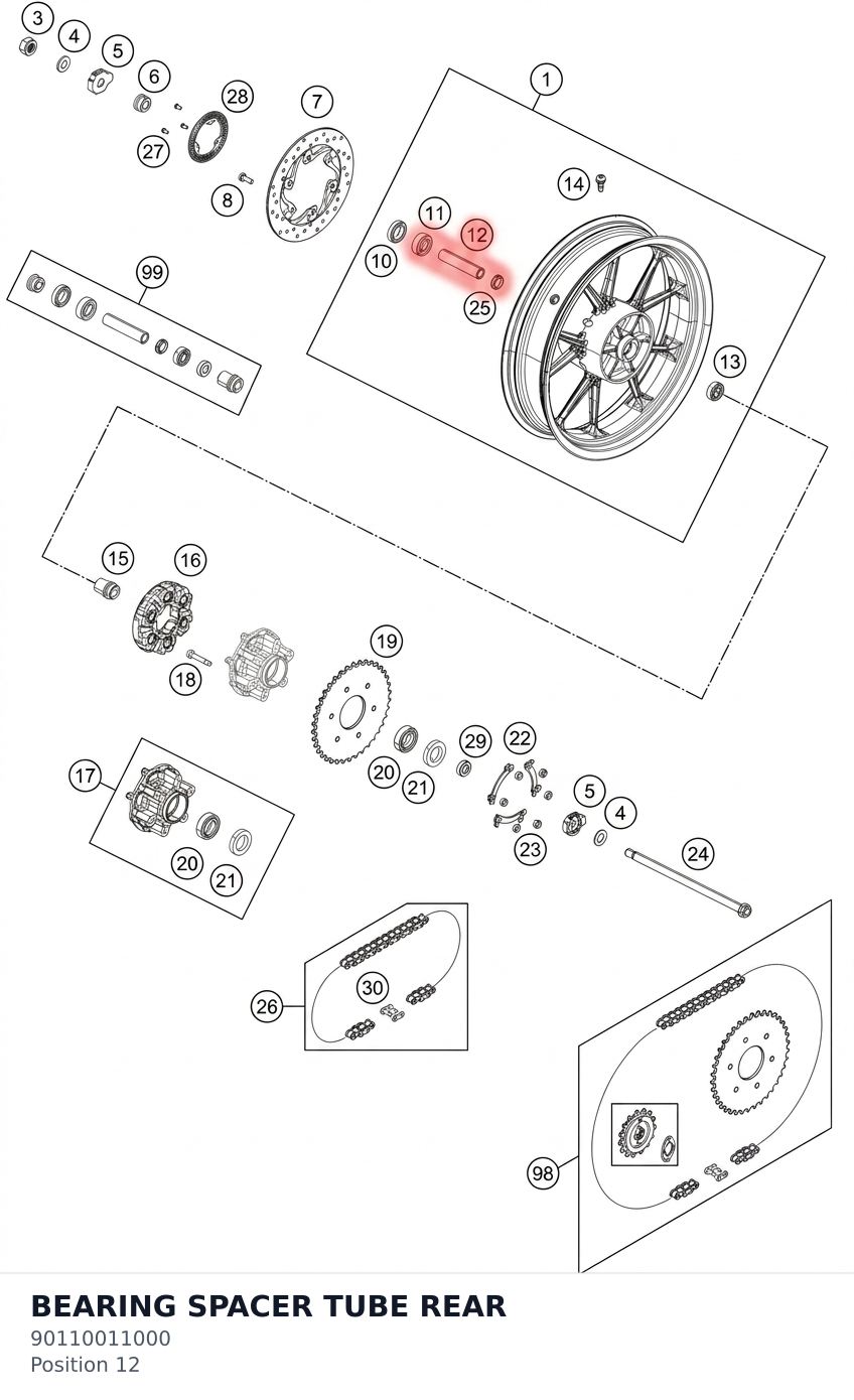Diagram preview: BEARING SPACER TUBE REAR (90110011000)