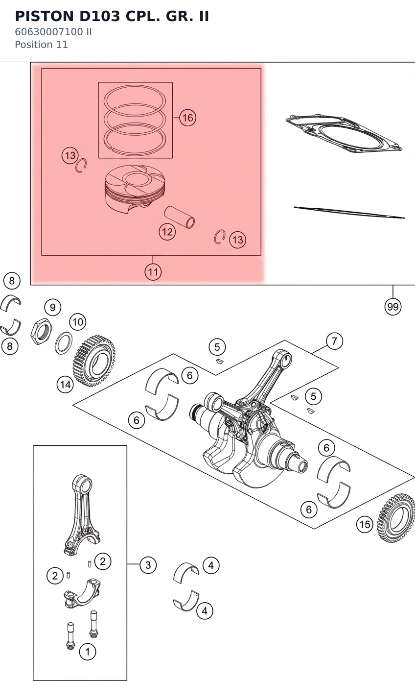 Diagram preview: PISTON D103 CPL. GR. II (60630007100 II)