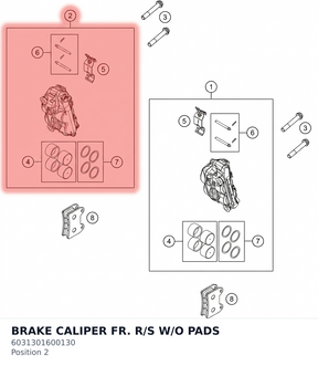 Diagram preview: BRAKE CALIPER FR. R/S W/O PADS (6031301600130)