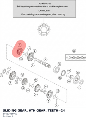 Diagram preview: SLIDING GEAR, 6TH GEAR, TEETH=24 (50533016000)