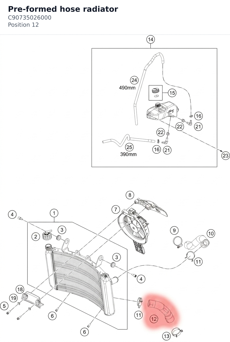 Diagram preview: Pre-formed hose radiator (C90735026000)