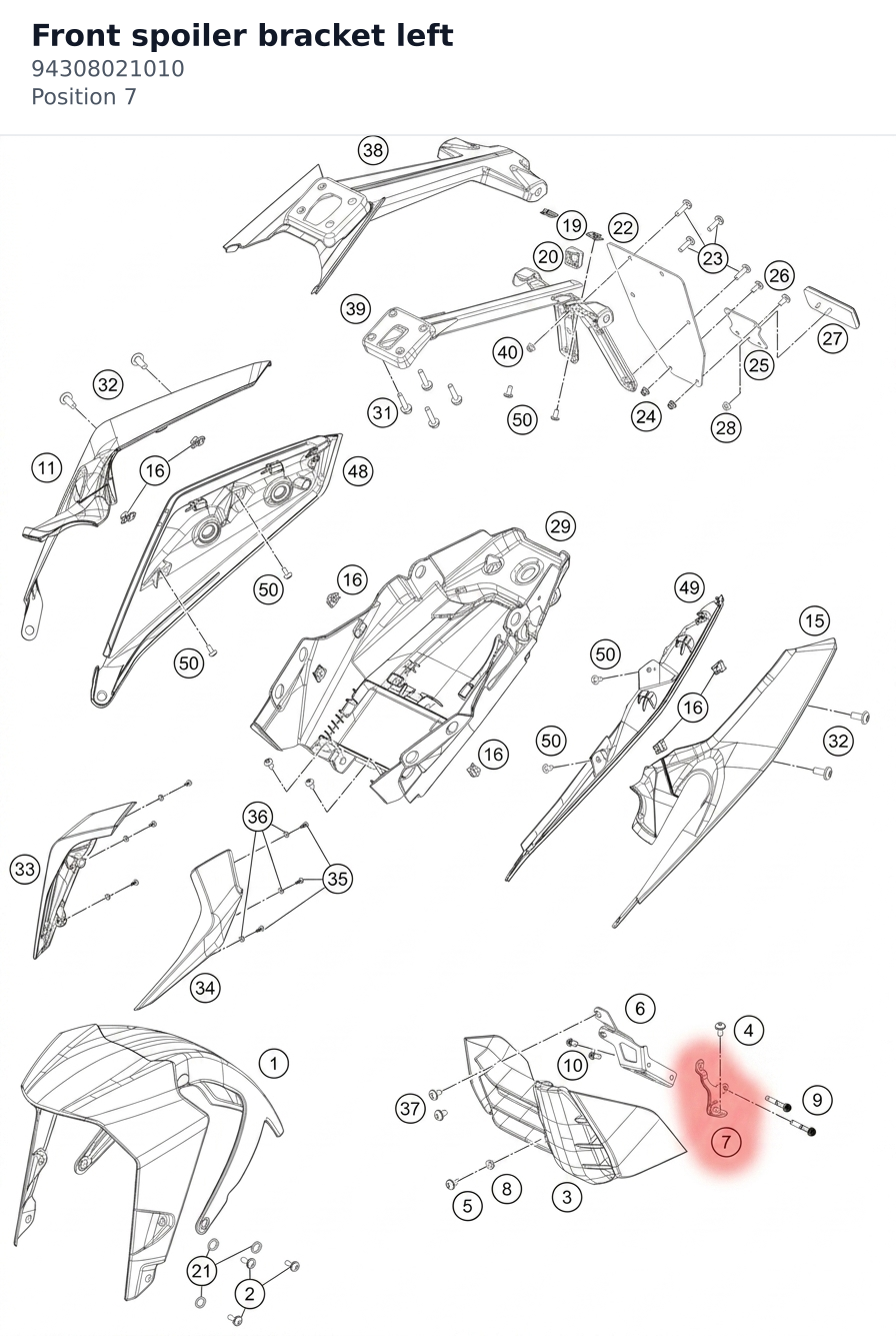 Diagram preview: Front spoiler bracket left (94308021010)