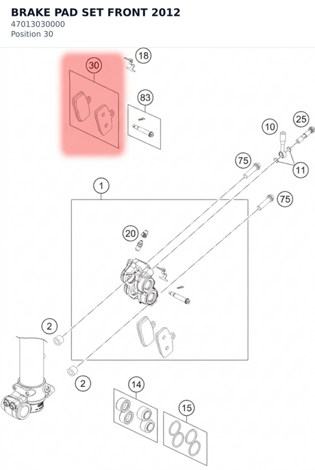 Diagram preview: BRAKE PAD SET FRONT 2012 (47013030000)