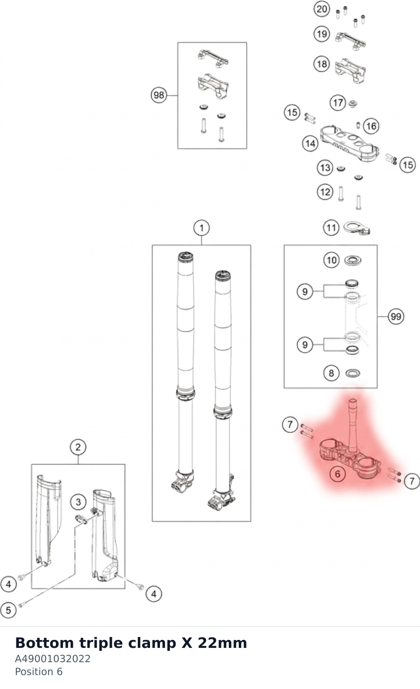 Diagram preview: Bottom triple clamp X 22mm (A49001032022)