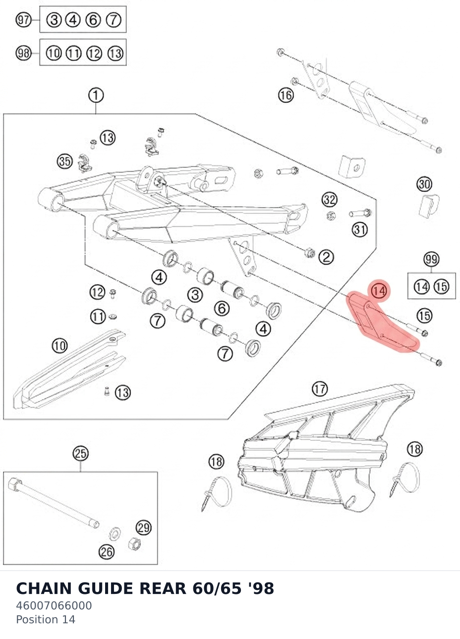 Diagram preview: CHAIN GUIDE REAR 60/65 '98 (46007066000)