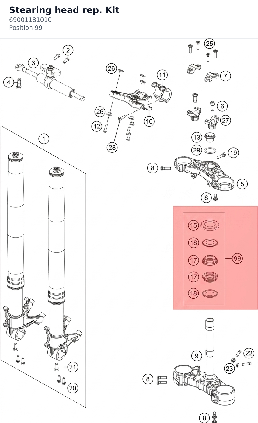 Diagram preview: Stearing head rep. Kit (69001181010)