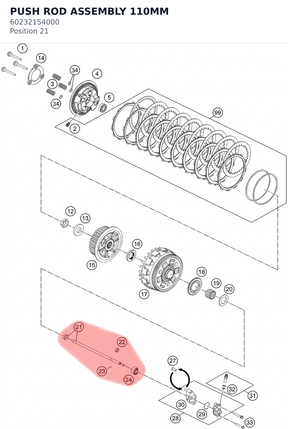 Diagram preview: PUSH ROD ASSEMBLY 110MM (60232154000)