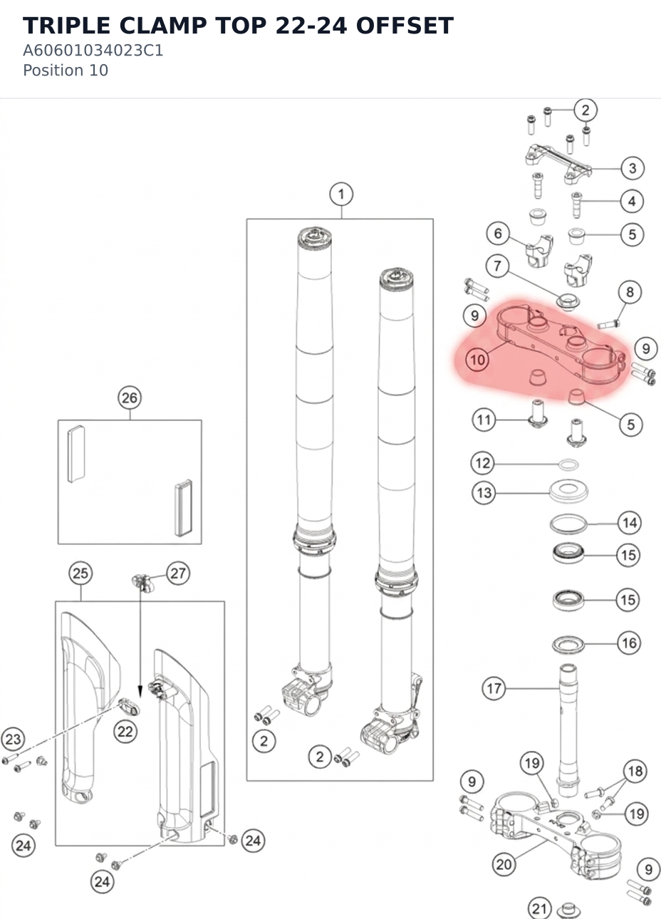 Diagram preview: TRIPLE CLAMP TOP 22-24 OFFSET (A60601034023C1)