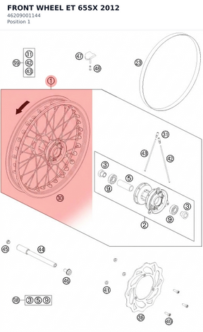Diagram preview: FRONT WHEEL ET 65SX 2012 (46209001144)
