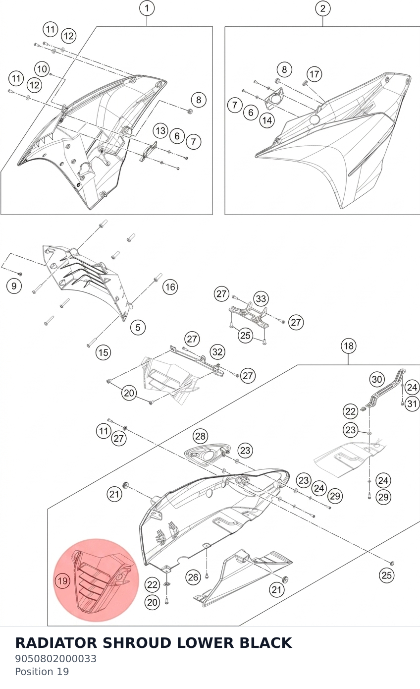Diagram preview: RADIATOR SHROUD LOWER BLACK (9050802000033)