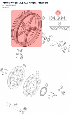 Diagram preview: Front wheel 3.5x17  cmpl., orange (61709003044EB)