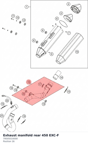 Diagram preview: Exhaust manifold rear 450 EXC-F (79505010000)