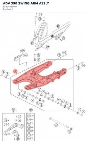 Diagram preview: ADV 390 SWING ARM ASSLY (95804030044)