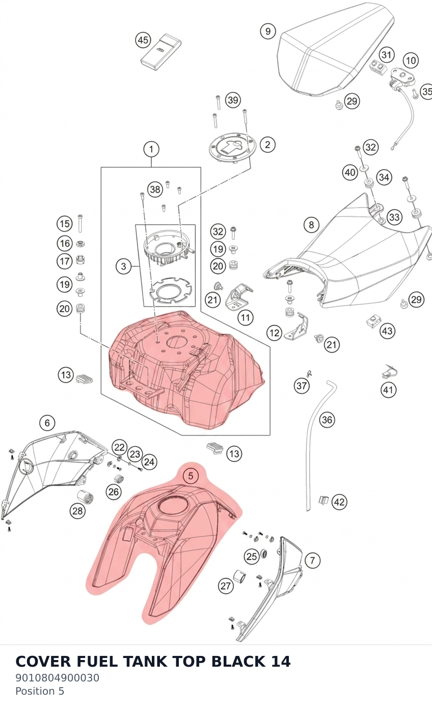 Diagram preview: COVER FUEL TANK TOP BLACK 14 (9010804900030)