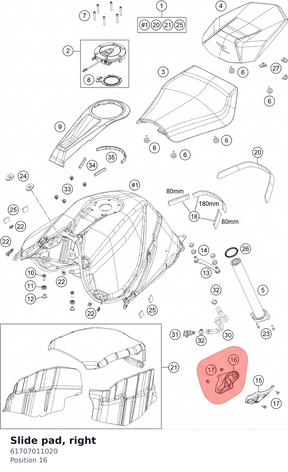 Diagram preview: Slide pad, right (61707011020)