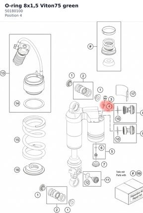 Diagram preview: O-ring 8x1,5 Viton75 green (50180100)