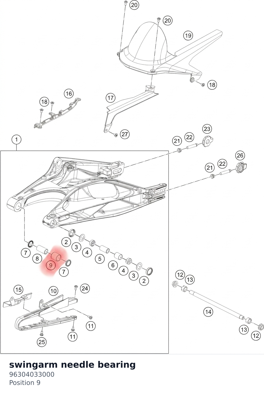 Diagram preview: swingarm needle bearing (96304033000)