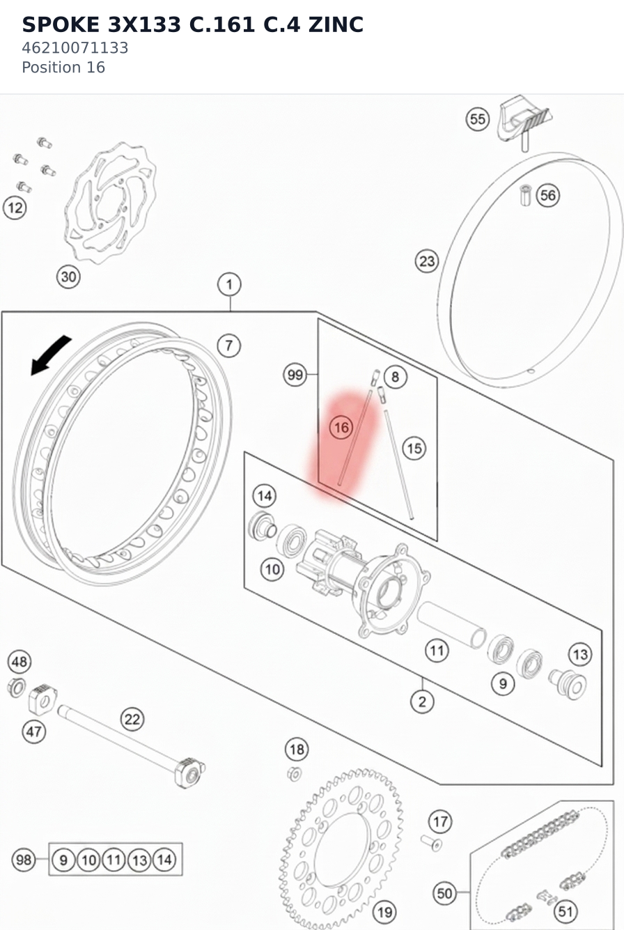 Diagram preview: SPOKE 3X133 C.161 C.4 ZINC (46210071133)