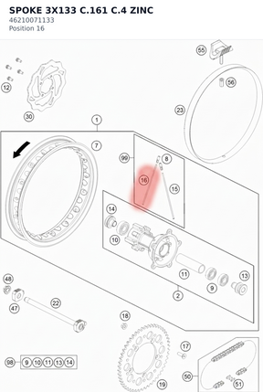Diagram preview: SPOKE 3X133 C.161 C.4 ZINC (46210071133)
