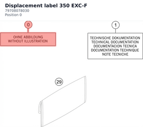 Diagram preview: Displacement label 350 EXC-F (79708078030)