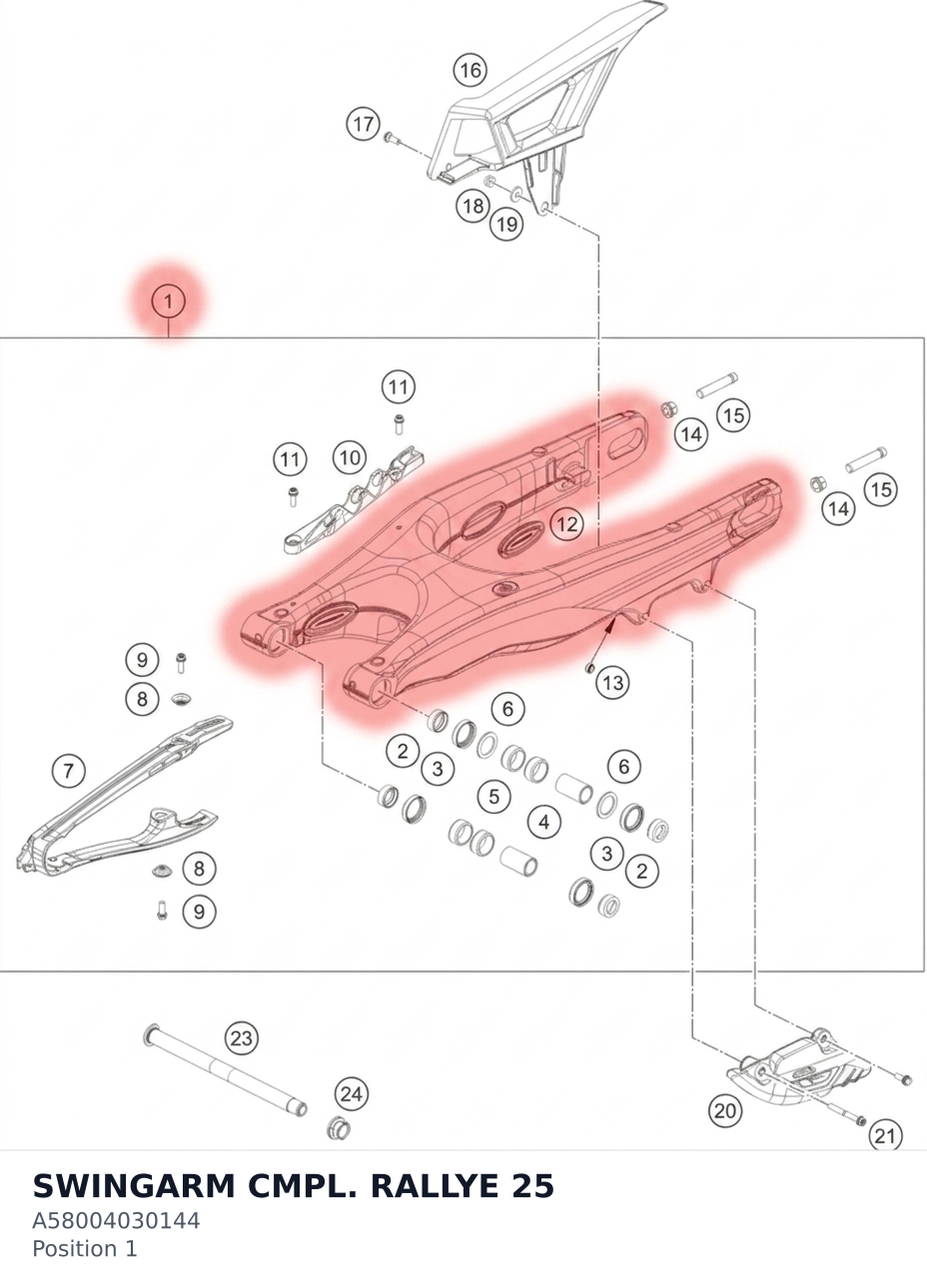 Diagram preview: SWINGARM CMPL. RALLYE 25 (A58004030144)