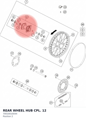Diagram preview: REAR WHEEL HUB  CPL. 12 (70010010044)