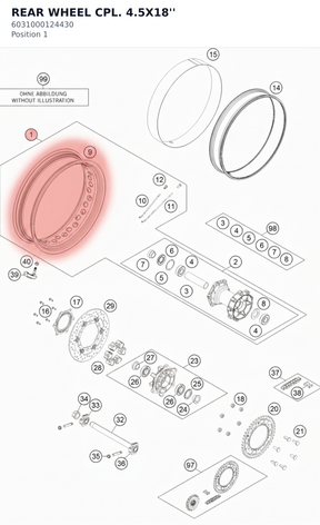 Diagram preview: REAR WHEEL CPL. 4.5X18'' (6031000124430)