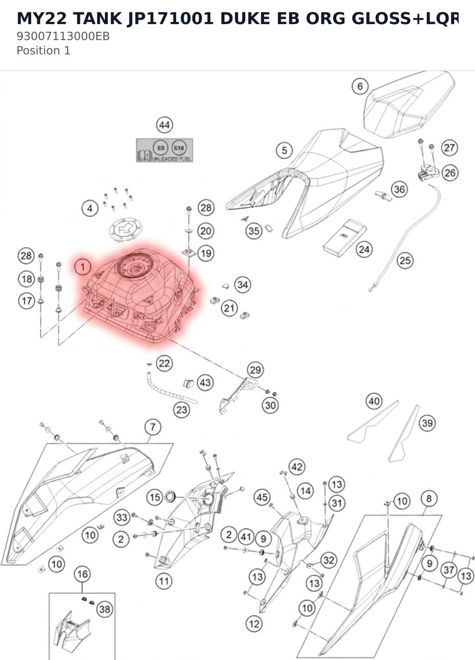 Diagram preview: MY22 TANK JP171001 DUKE EB ORG GLOSS+LQR (93007113000EB)